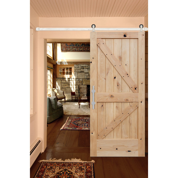 CreativeEntryways Paneled Wood Unfinished Barn Door with Installation